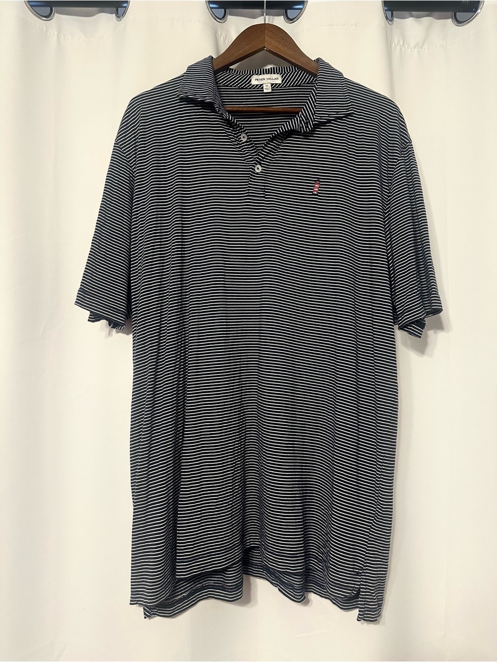Peter Millar Men’s XL Navy & White Striped Short-Sleeve Golf Polo Harbour Town